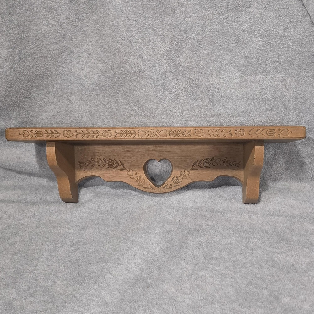 Vintage Burwood Heart Wall Shelf Brown Plastic Country Romantic 1986 Decor